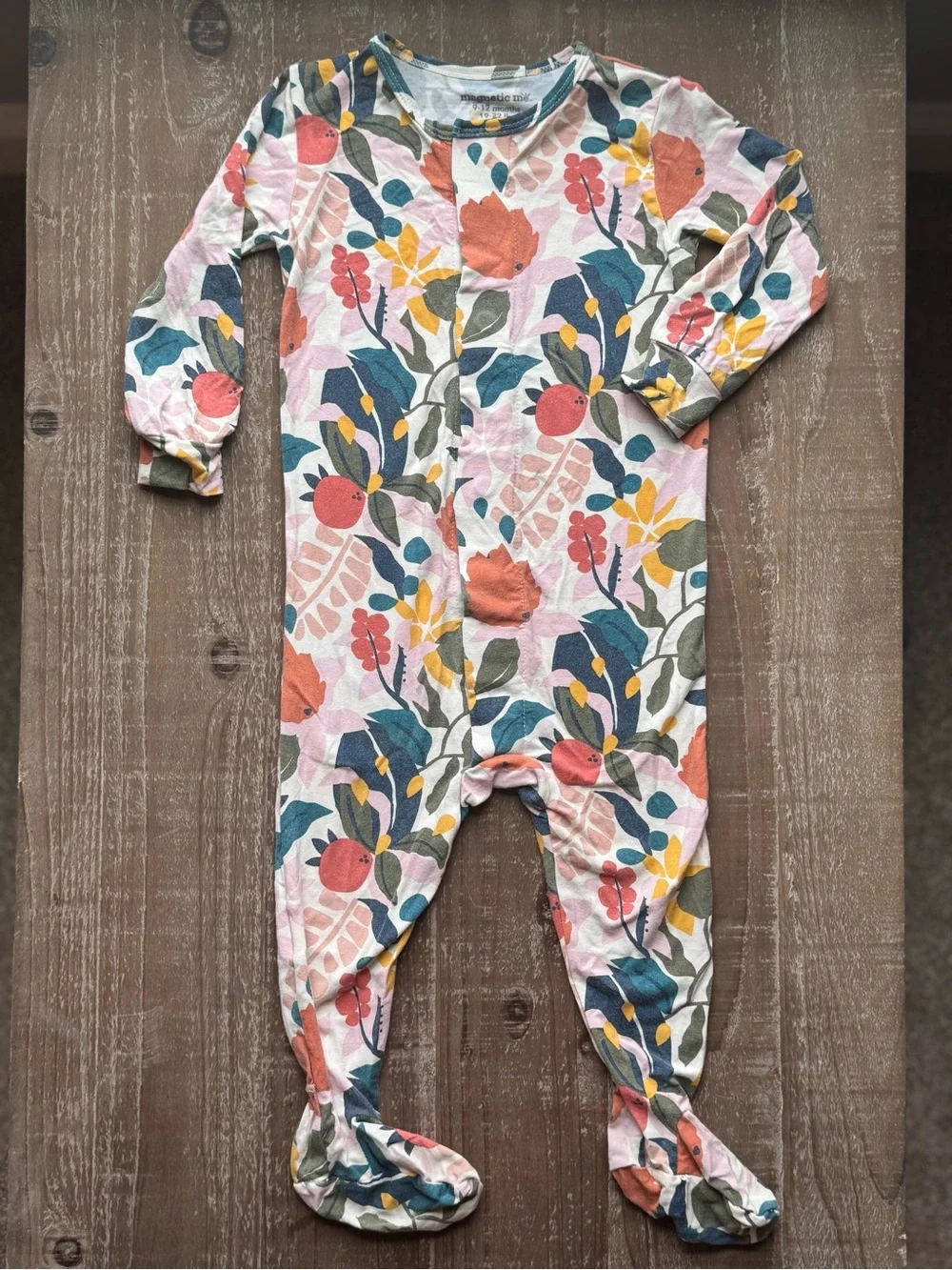 +Magnetic Me Beige Tropical Floral Footie Sleeper 9-12M Baby Girl Modal